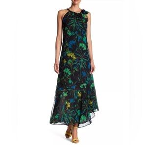 Taylor Tropical Floral Printed Maxi Halter Neck Chiffon Sheath Dress 6